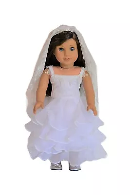 Doll Clothes Wedding Dress And Headpiece Fit 18  American Girl Dolls Maplelea  • $19.97