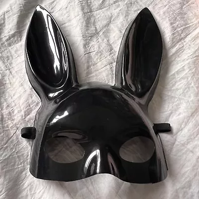 Halloween Black Rabbit Mask Long Ears  Thick Plastic Elastic Band • $7.92