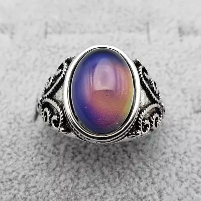 Antique Mood Ring Silver Plated Oval Stone Temperature Color Change • $13.99