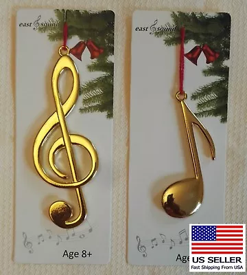 Christmas Ornament  Music Note Group Of 2 Solid Metal Gold • $10.95