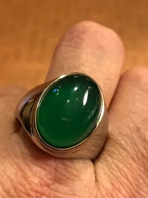 Antique 6.50 Ct Simulated Jade Cabochons Men's Wedding Ring 14K White Gold Over • $311.67