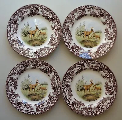 SET Of 4 Spode Woodland Dinner Plates Mule Deer Thanksgiving Fall Forest NEW • $123