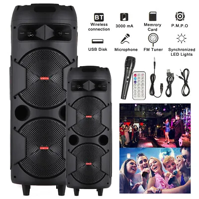 5000W Portable Party Bluetooth PA Loudspeaker Dual Subwoofer With Mic Remote AUX • $55.99