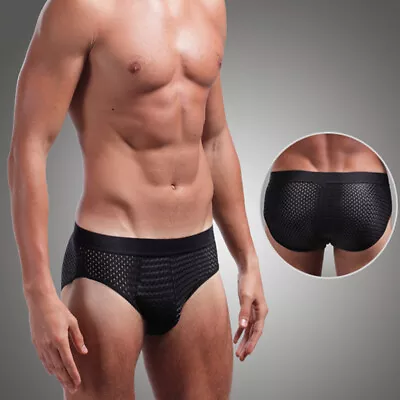 $4.19 • Buy Sexy Men Underwear Mesh Pouch Men's Brief Panties Ice Silk Breathable Underpants