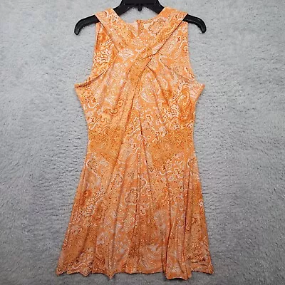 Michael Kors Dress Large Petites Orange Paisley Crossover Neck Sleeveless • $21.99