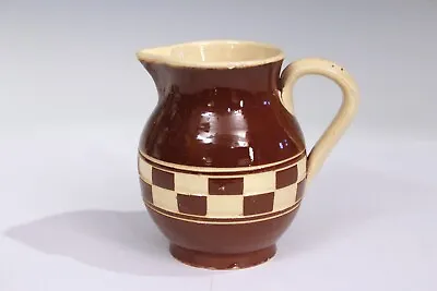 Antique Mocha Ware Checkered Pottery Slipware Pitcher Jug Pot Creamer • $36