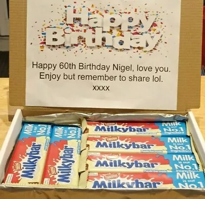 Personalised WHITE CHOCOLATE Milkybar Hamper Selection Box Birthday Xmas Gift UK • $7.97