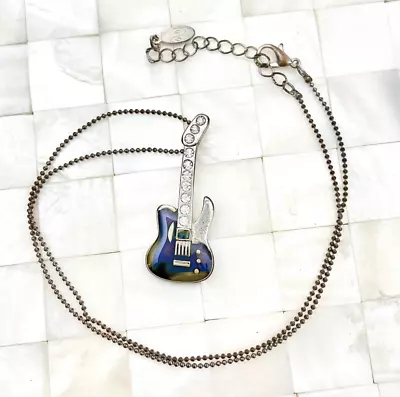 Rhinestone Guitar Pendant Mood Necklace Has Wear The Vintage Strand Lot #9099 • $1.49