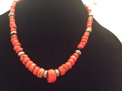 Antique Mediterranean Natural Red Coral Necklace With Silver • $575