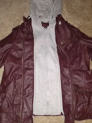 Brown Vegan Leather Faux Fur Lined Hooded Jacket- Women's -Jr Size M  • $24.99
