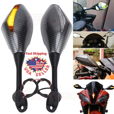 Motorcycle Side Mirrors Rearview Turn Signal Light LED For Honda CBR600RR 1000RR • $24.95