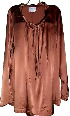 * Marina Rinaldi * 94 % Silk Brown Relaxed Shirt  Size 175 / 124 Y */ Xxl / • $36.63