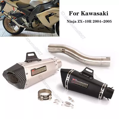 For Kawasaki ZX-10R Ninja ZX10R 2004 2005 Exhaust Mid Pipe Slip On 51mm Mufflers • $150.01