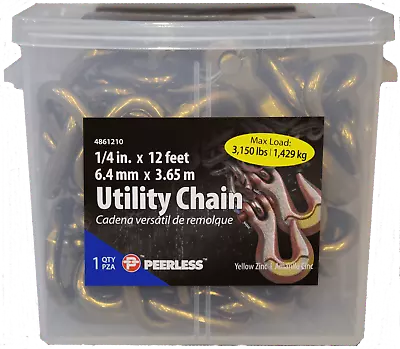 Chain Utility Yellow Zinc Plated Tow Chain & Hooks 1/4  X 12' #4861210 • $22.80