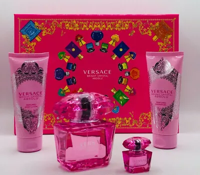 Versace Bright Crystal Absolu 4pc Set Parfum Spray 3.0 Oz Lotion Shower Gel Mini • $106.95