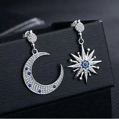 Moon&Star Shape 925 Silver Drop Earring Fashion Cubic Zircon Women Jewelry • $2.93