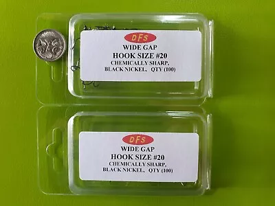 200 DFS Size #20 WIDE GAP FISHING HOOK Chemical Sharp Black Nickel Tackle • $14.60