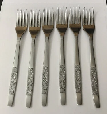 £18 • Buy Vintage Spear & Jackson Stainless Steel 6 Dessert 18cm Forks Floral Cutlery