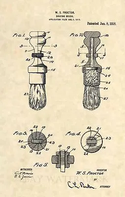 Official 1918 Shaving Brush US Patent Art Print - Vintage Antique Barber 458 • $12.77