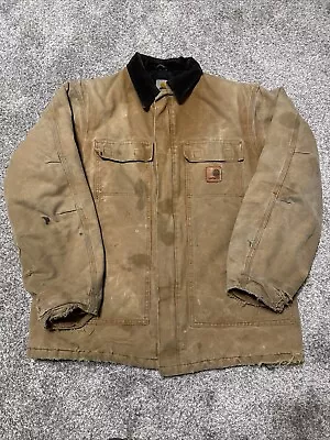 Carhartt Jacket Men LT Brown C26 211 Artic Quilt Lined Corduroy Duck Canvas Worn • $114.99