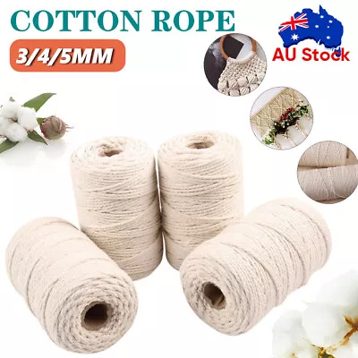 3/4mm Macrame Rope Natural Beige Cotton Twisted Cord Artisan Hand Craft 100 400m • $9.90