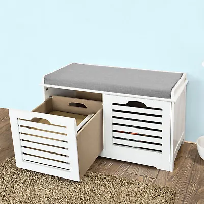 £64.95 • Buy SoBuy White Storage Bench,Shoe Cabinet With 2 Drawers Seat Cushion,FSR23-K-W, UK