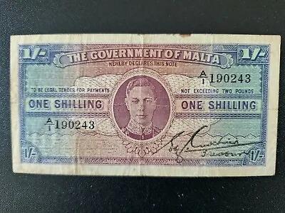 Malta 1943 KGVI One Shilling Banknote - As Imaged • $27.62