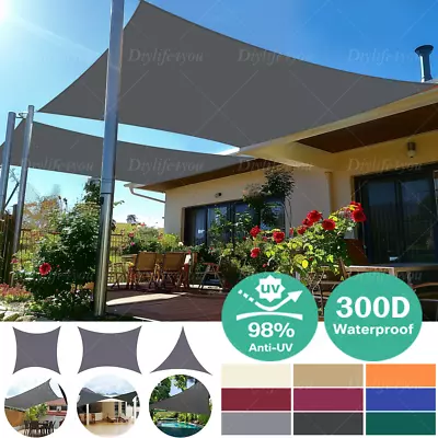 Outdoors WATERPROOF Shade Sail Patio Awning Canopy Cloth 98% UV Rectangle GREY • $16.99