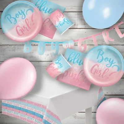 Gender Reveal Party Theme Decorations Balloons Banner Tableware - He Or She • £4.75