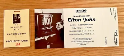 ELTON JOHN An Audience With SECURITY BACKSTAGE PASS 1997 SHOW TICKET & Car Pass • $27.37