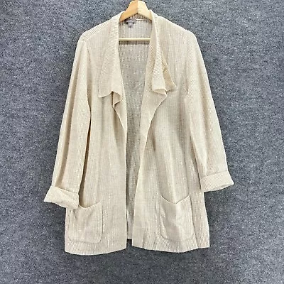 J. Jill Cardigan Women M Medium Beige Open Front Wool Knit Pockets Long Sleeve • $17.99