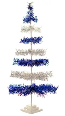 48  Silver And Blue Christmas Tree Tinsel Feather Style Holiday Tree 4FT • $69.99
