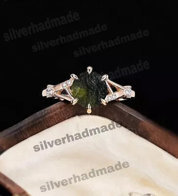 Natural Moldavite Ring 925 Sterling Silver Handmade Women's Jewelry Size 4 To 11 • $39.59