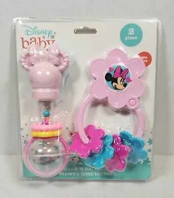 Disney Minnie Mouse Shake 'N Rattle And Flower Ring Teether 2-Piece Baby Toy • $12.99