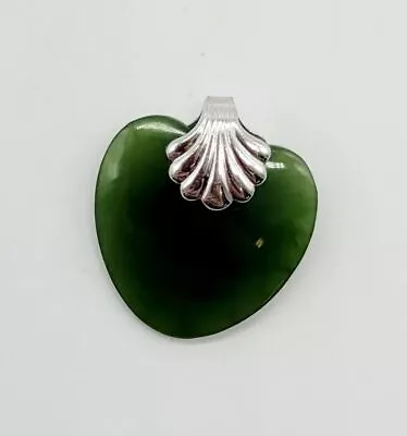 Silver Toned Emerald Green Glass? Heart Shaped Pendant • $20