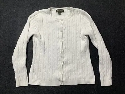 $16.99 • Buy Eddie Bauer Women’s Knit Cardigan Sweater White Cotton Nylon Size M Cable Knit