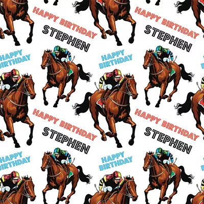 Personalised Happy Birthday Horse Racing Name Wrapping Present Wrap Paper • £4.49