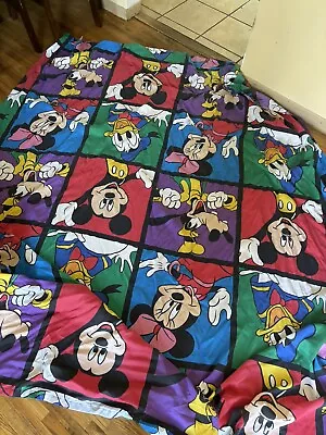 Vintage Disney Mickey Mouse Minnie Donald Goofy COLOR BLOCK Twin Flat Sheet USA • $19.99