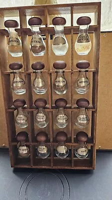 Vintage MCM Wooden 16 Spice Rack Hanging Mushroom Glass Spice Jars Mid Century • $149