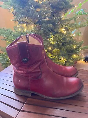 Frye Womens Red Melissa Button Short 8.5 Ankle Boots Wine Leather • $115