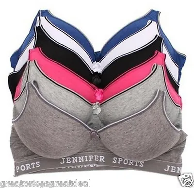 6 Jennifer Sports Bras Womens COTTON RACERBACK PLAIN WIRE-FREE NEW Lot B C D Cup • $30.99