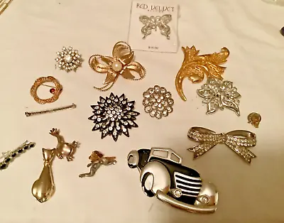 $10 • Buy Lot Of Vintage & Modern Pins & Broches Cat, Frog, Rhinestone, Butterfly Etc.