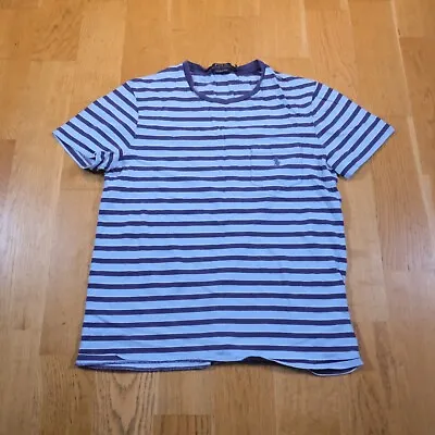 Polo Ralph Lauren Blue Striped Logo Pocket T Shirt S M Tee Top Short Sleeve Pony • £10.99