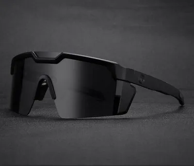 Large Shield Rimless Sunglasses Z87 Matte Black Frame Dark Smoke Lens NEW • $48