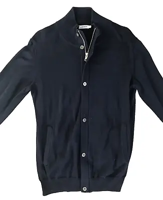 J. Lindeberg Navy Blue Cotton Zip Button Up Jumper Size Medium P2P 19” • £14.99