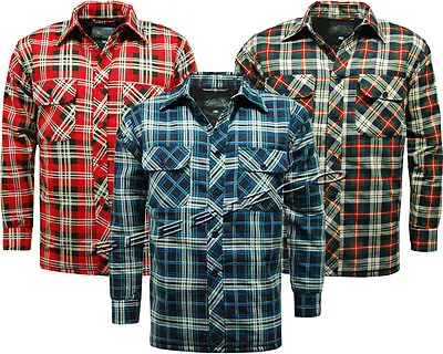 New Mens Warm Padded Quilted Thick Lumberjack Check Work Shirt Jacket M - 5XL • £11.99