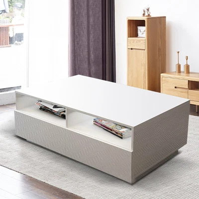 $115.01 • Buy High Gloss LED Light Coffee Table Rectangular Living Room Table W/ 4 Drawers