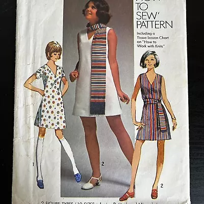 Vintage 1960s Simplicity 8613 Jr Petite V-Neck Dress + Sash Sewing Pattern 7 CUT • $6