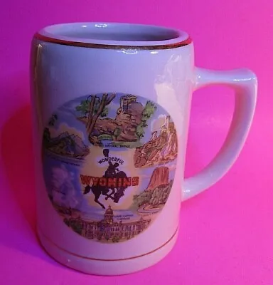 Vintage Wonderful Wyoming Ceramic Stein VTG Beer Mug Yellowstone Devil's Tower • $29.99