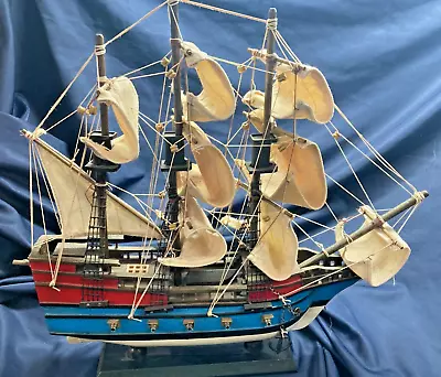 Wood Wooden Model Ship With Cloth Sails - 15 Inch Sail Boat • $17.99